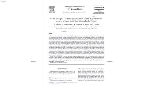 From biological to lithological control of the B geochemical cycle in a forest watershed (Strengbach, Vosges)